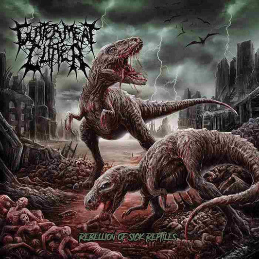 Gutter Meat Clitter CD - Rebellion of Sick Reptiles by Rancid Offal Records, featuring intense Death Metal tracks like Global Warming and Necrophagous, officially licensed and released in 2017, showcasing the distinct art of UK underground metal music.
