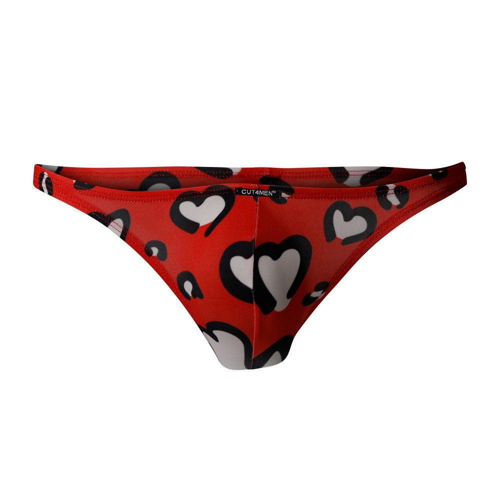 Luxury C4M Brazilian Briefs With Heart Print featuring a cheeky cut, made from soft comfort fabric with a blend of 93% Polyester and 7% Elastane, perfect for both support and sensuality.