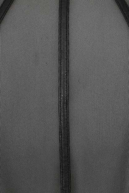 Elegant model wearing Necessary Evil Leutogi Black Mesh Bat Wing Cape Top, demonstrating its chic design and stylish silhouette with keyhole fastening.