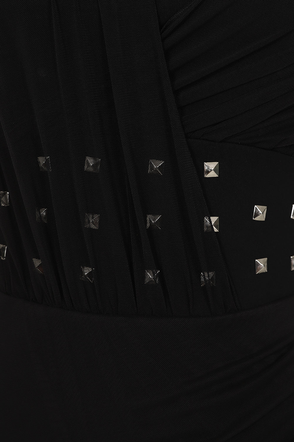 Back view of the Necessary Evil Venus Wrapped Mesh Mini Dress showing the discreet zipper detail and the flattering wrapped mesh effect.