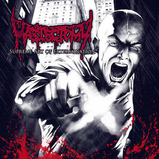 Mastectomy Supreme Art of Extermination CD cover showcasing the death metal genre, produced by Rancid Offal Records, featuring a dark and striking artwork design.