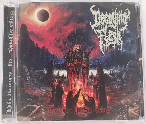 Decaying Flesh - Virtuous In Suffering CD by Rancid Offal Records, showcasing the album cover artwork and details, highlighting its death metal genre and official licensing.