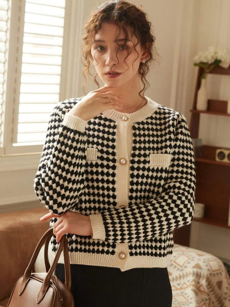 womens checkered Knitted Blouse