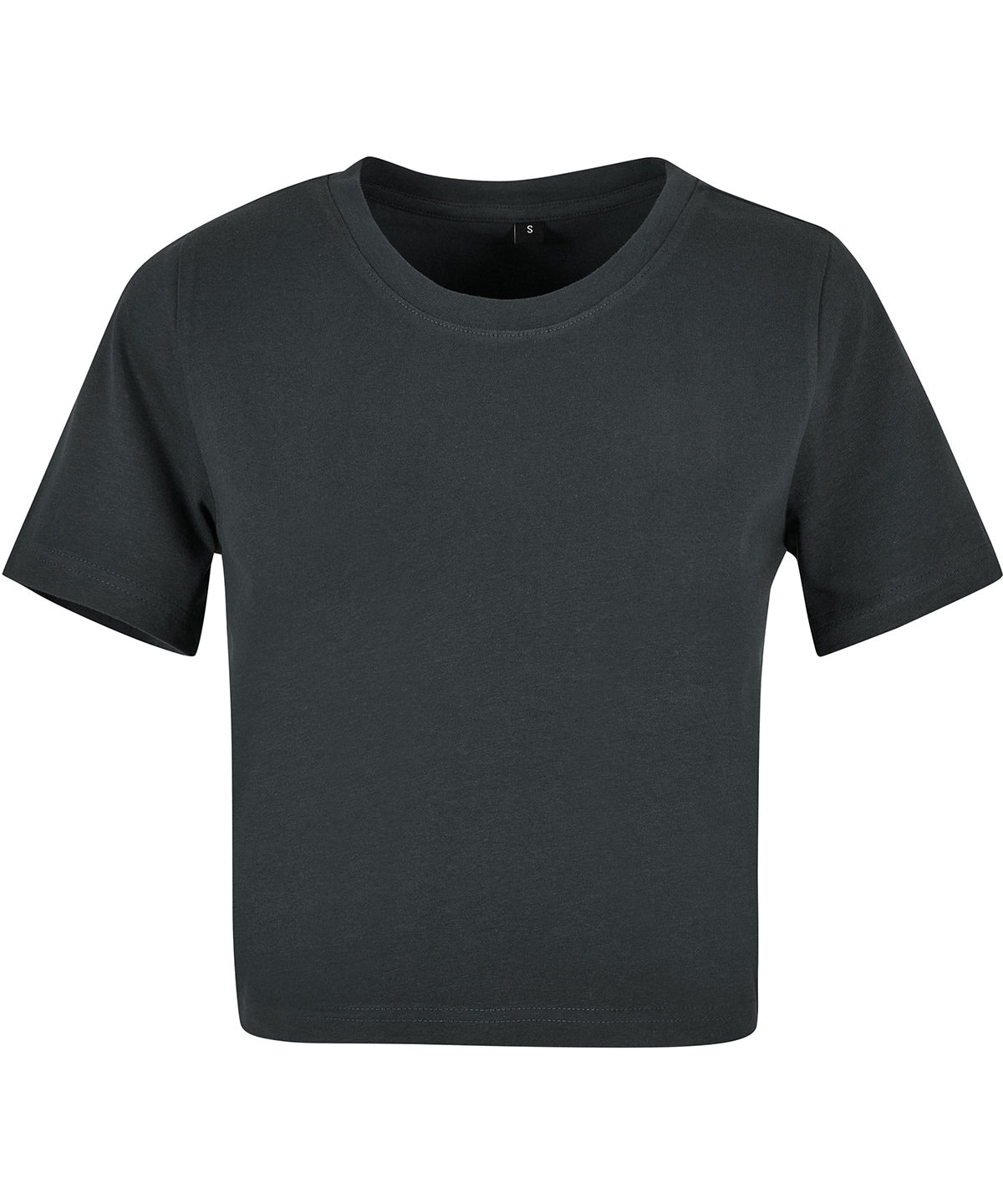 Model wearing a chic organic cotton stretch cropped t-shirt paired with high-waisted jeans, illustrating versatility and effortless style for refined summer looks.