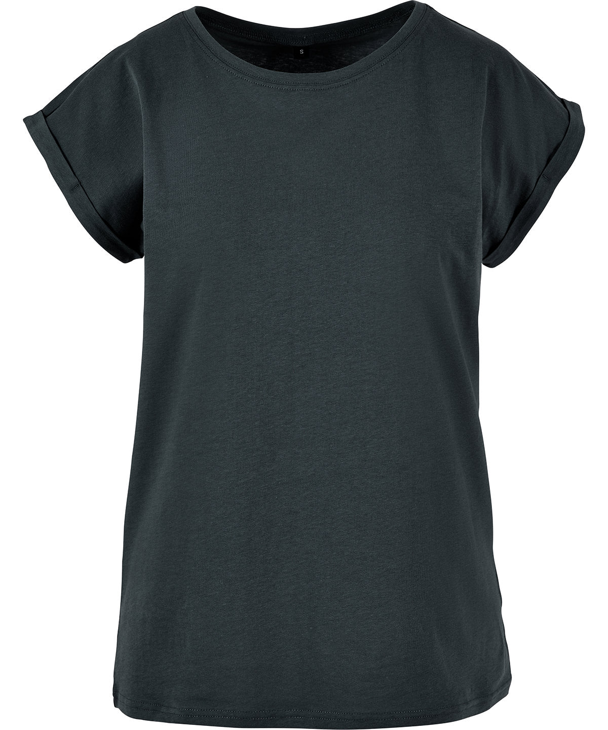 Luxury organic cotton extended shoulder t-shirt for women in soft breathable fabric, showcasing a structured yet relaxed silhouette.