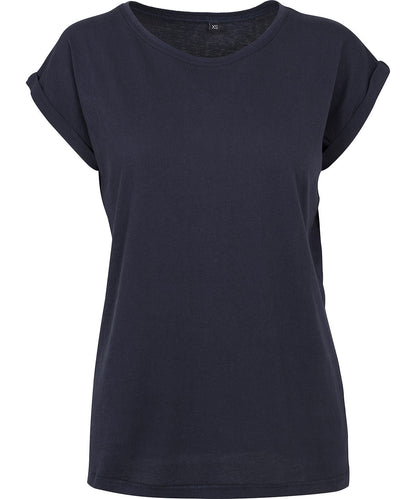Elegant women's t-shirt made from 100% organic cotton, featuring extended shoulders for a stylish casual look.