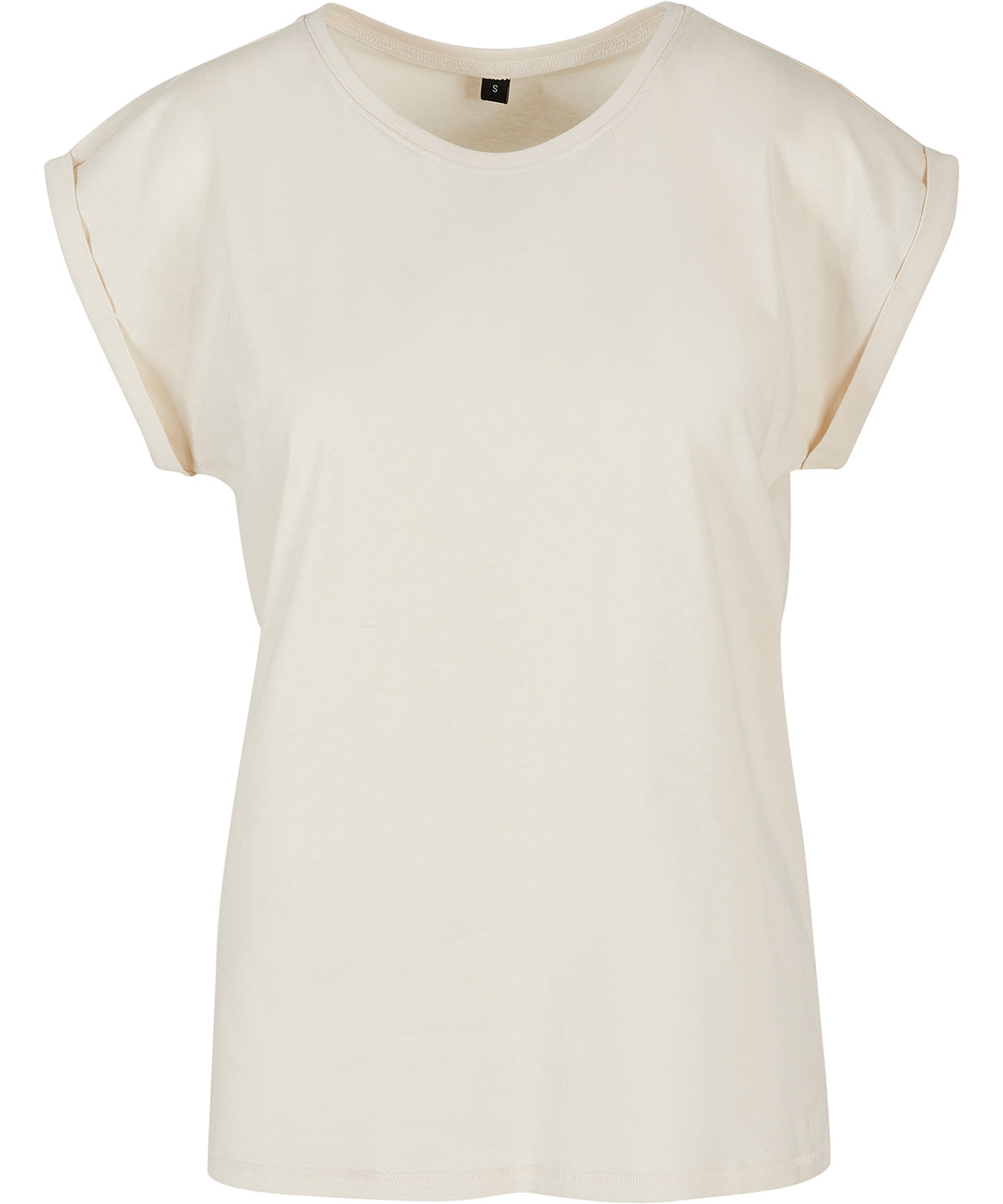 Luxury organic cotton extended shoulder t-shirt for women in soft, breathable fabric, ideal for casual and layered outfits.