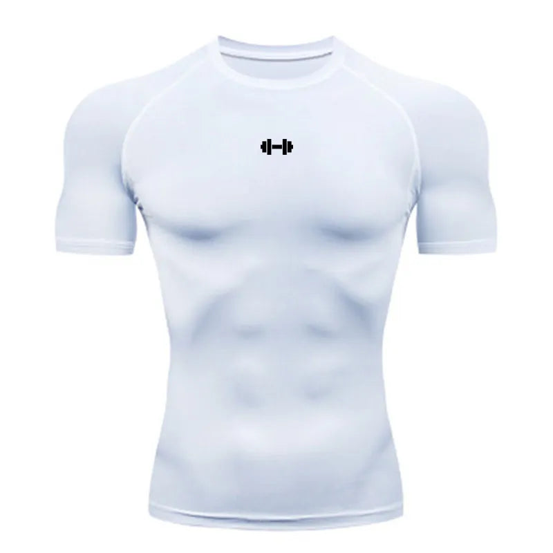 High Elastic Compression T Shirt with letter accents, illustrating its stylish and contemporary appeal for athletes.