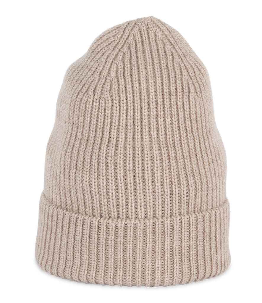 Luxurious unisex Merino wool beanie showcasing a soft, warm fabric with a wide turn-up, perfect for stylish cold-weather wear.