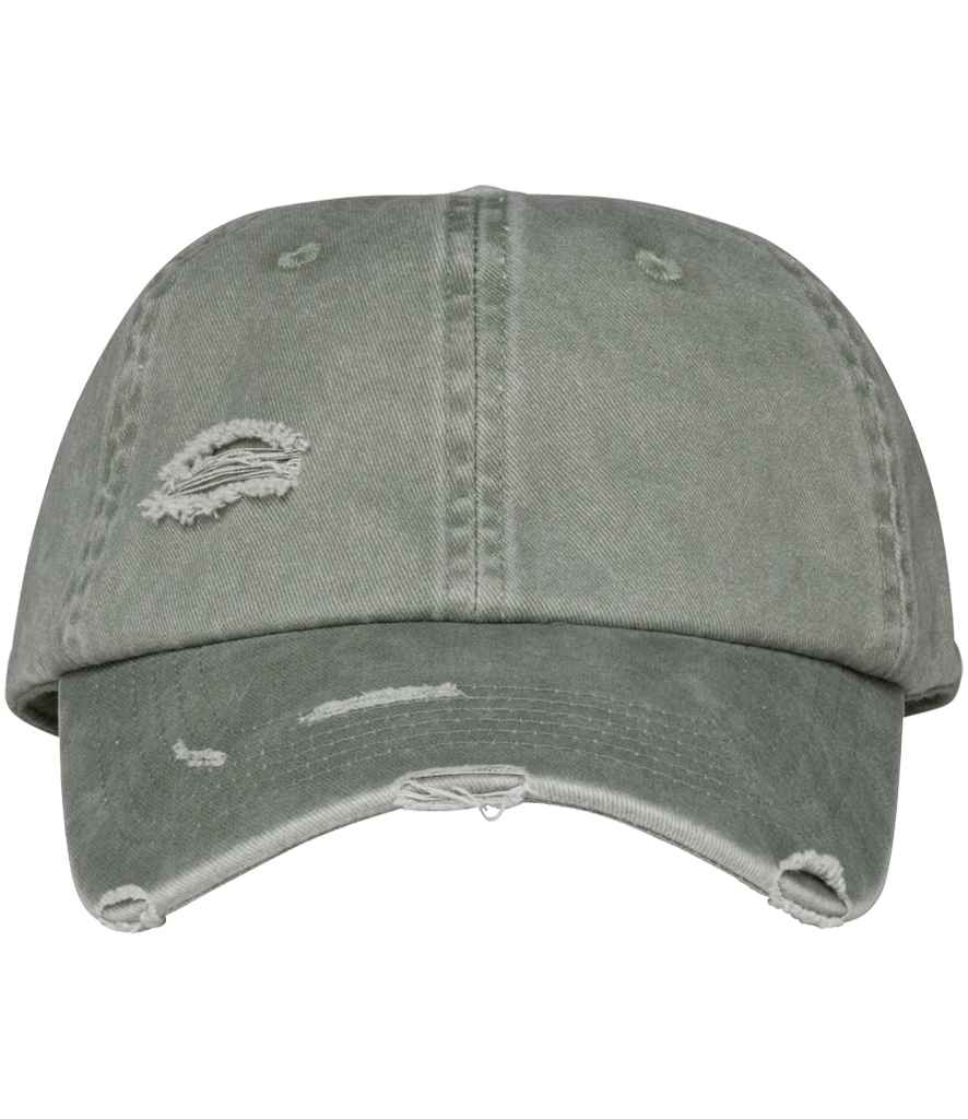 Close-up view of the premium twill fabric of a luxury adjustable cap, showcasing the unique washed finish and distinct colour variations of organic cotton.