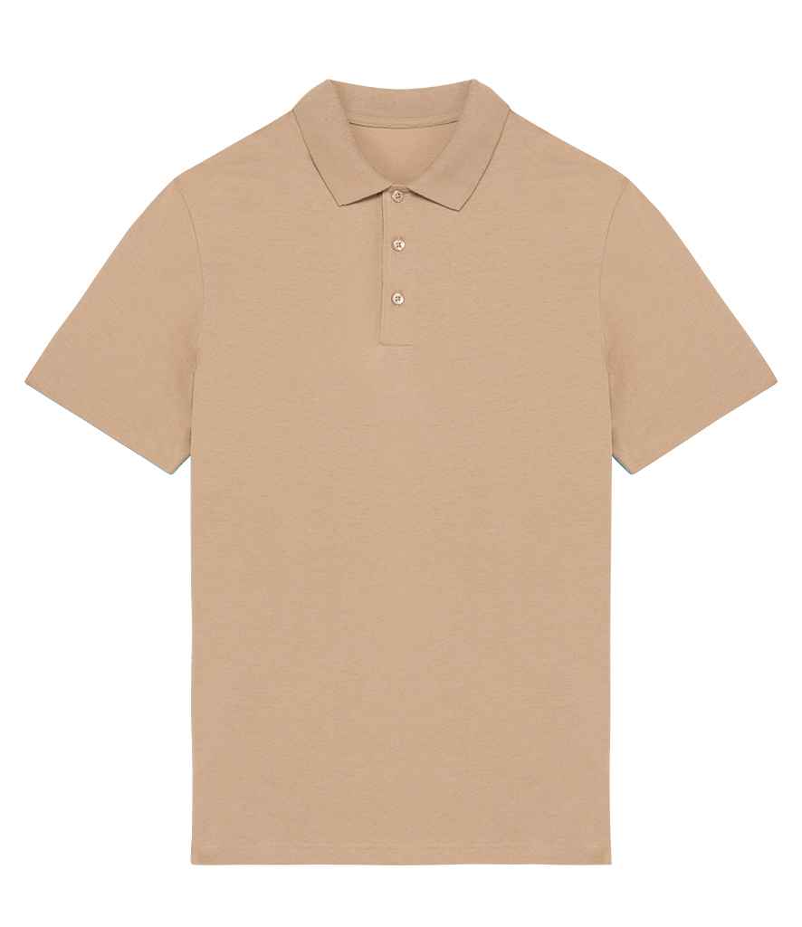 Close-up of the soft texture of the enzyme-washed organic cotton fabric used in the men's luxury polo shirt.