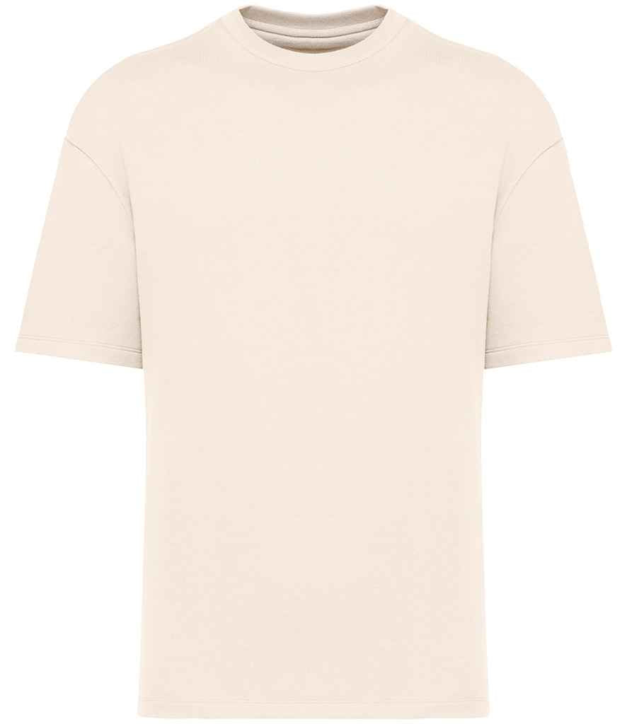 Close-up of the soft enzyme-washed finish on the organic oversized French terry t-shirt, highlighting its premium feel and sustainable fabric.