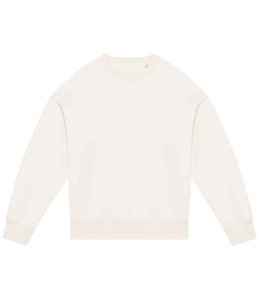 Elegant back view of the oversized sweatshirt showcasing its unique half-circle design, perfect for a stylish, sustainable wardrobe.