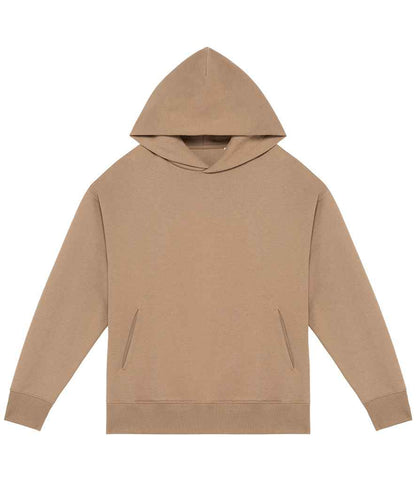 Detailed view of the eco-friendly oversized drop shoulder hoodie, crafted from 85% organic cotton and 15% recycled polyester.