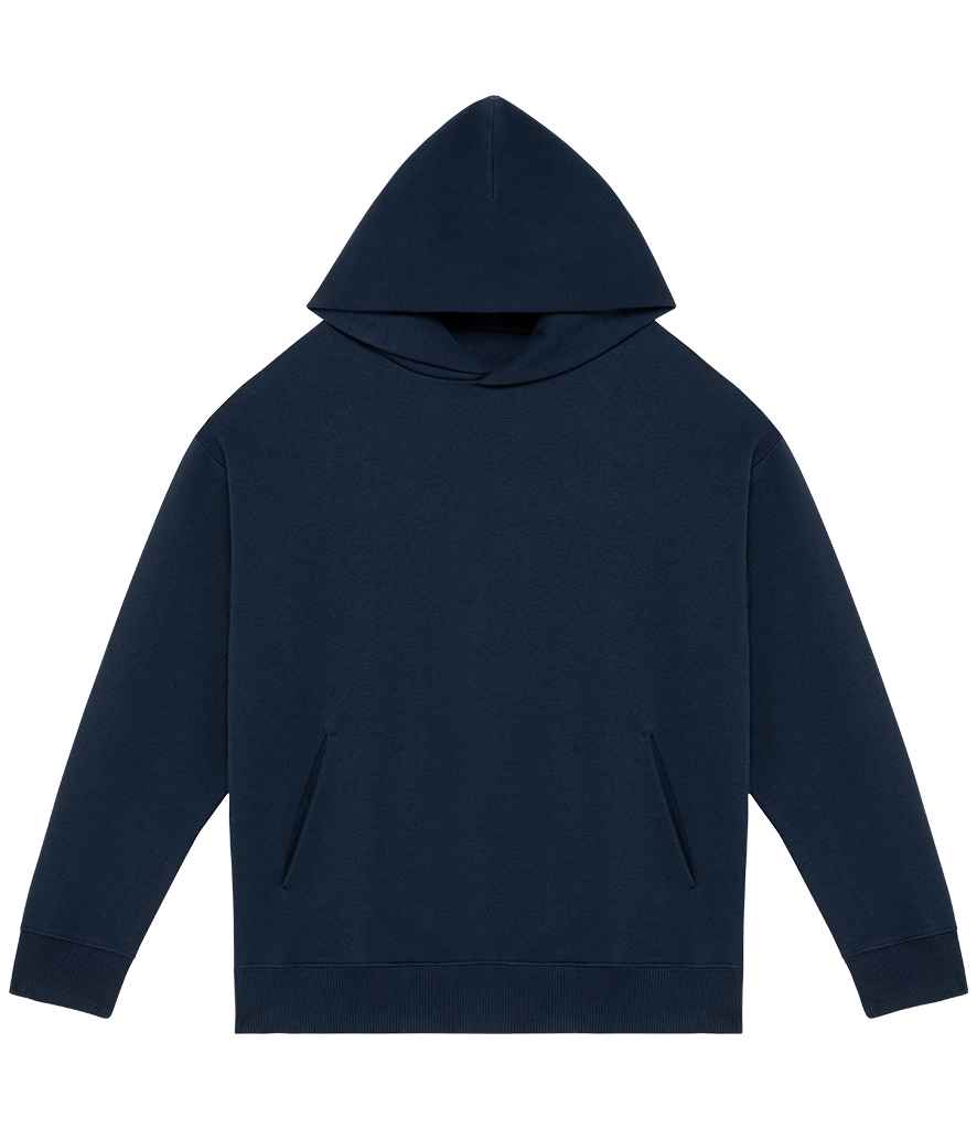 Close-up of an eco-friendly oversized drop shoulder hoodie made from 85% organic cotton and 15% recycled polyester, epitomising sustainable luxury.