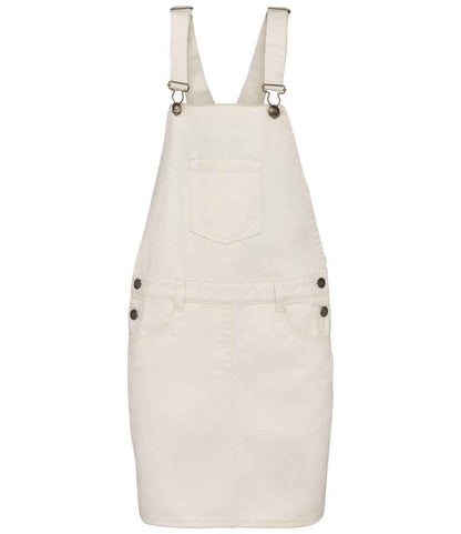 Stylish garment washed organic cotton dungarees dress with a relaxed fit, showcasing unique recycled accessories for a sustainable wardrobe.