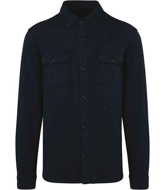 Luxurious organic cotton faded overshirt for men, showcasing vintage-inspired design and soft texture.