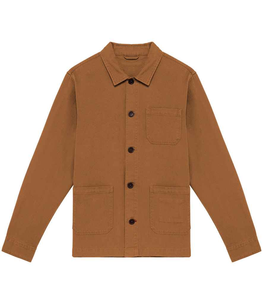 Close-up view of luxury organic cotton and linen jacket showcasing the unique faded wash, ideal for adding sophistication to any wardrobe.