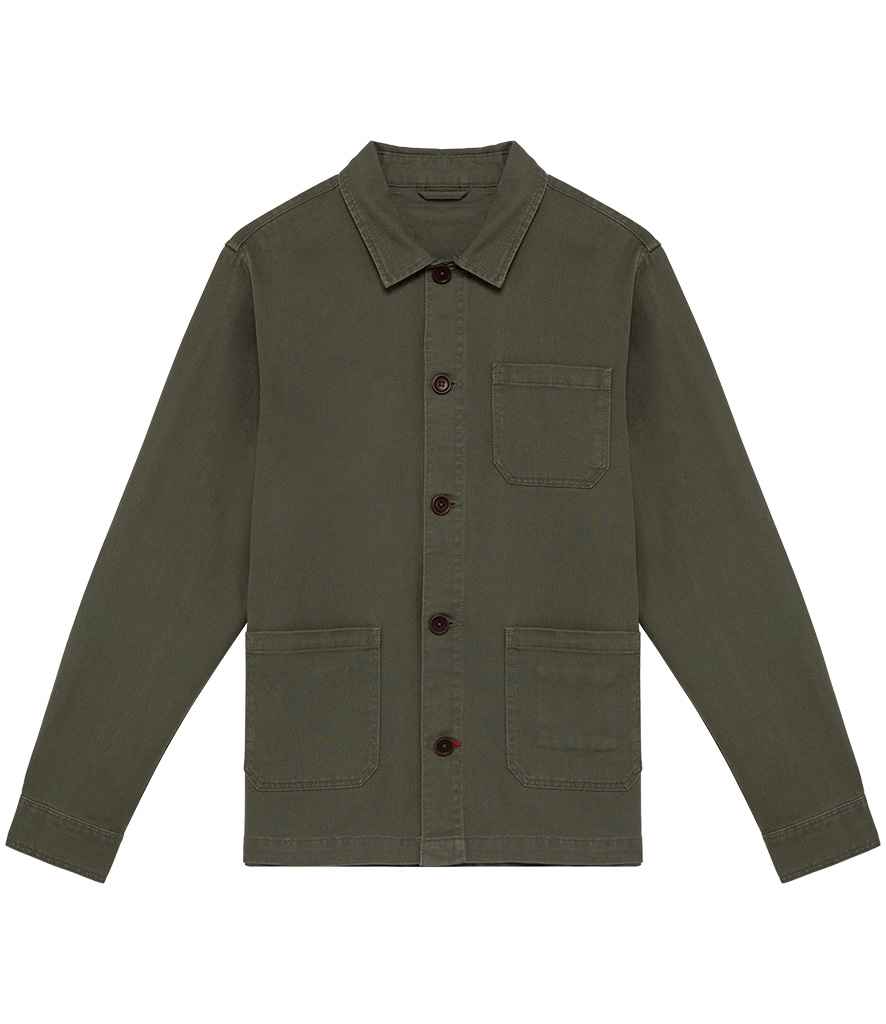 Luxury organic cotton and linen jacket in faded wash, featuring a stylish regular fit and sustainable recycled buttons, perfect for eco-conscious fashion enthusiasts.