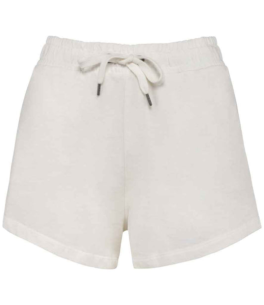 Luxury womens organic cotton French terry shorts in elegant design with elasticated waistband and pockets, showcasing eco-friendly fashion.