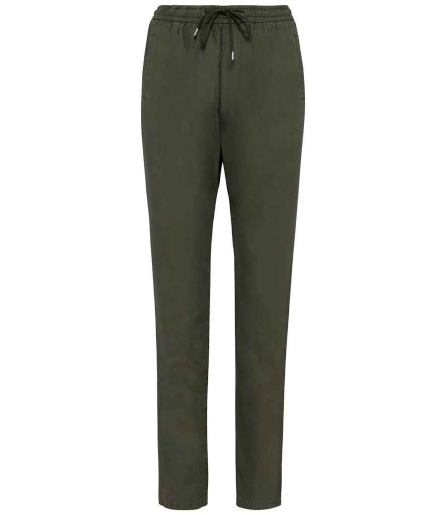 Sophisticated Tencel trousers for women, designed with a peach-skin texture and two piped pockets for functionality.