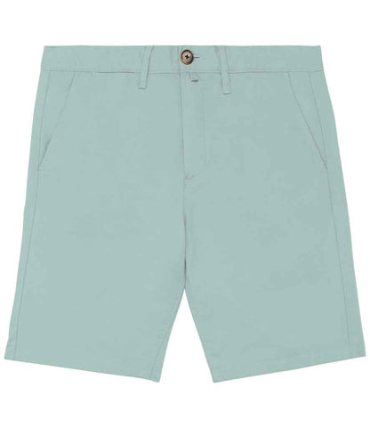 Luxury organic cotton chino shorts for men showcasing a straight-fit design, detailed with belt loops and a soft peach-skin finish, perfect for a polished summer look.