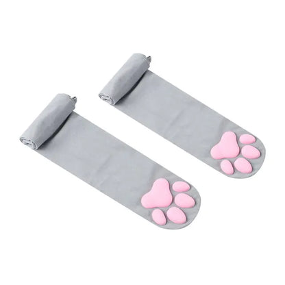 Playful Lolita 3D Cat Claw Sexy Compression Stockings for Women, showcasing a light grey design adorned with pink cat paw accents, ideal for elegant and playful looks.