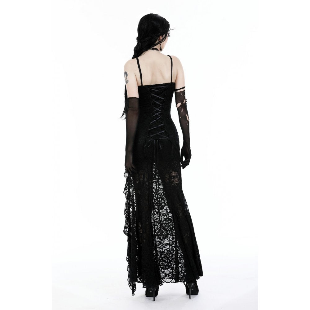 Back view of the Dark In Love Naiara Lace Dress featuring a beautiful lace-up detail that enhances its luxurious look.