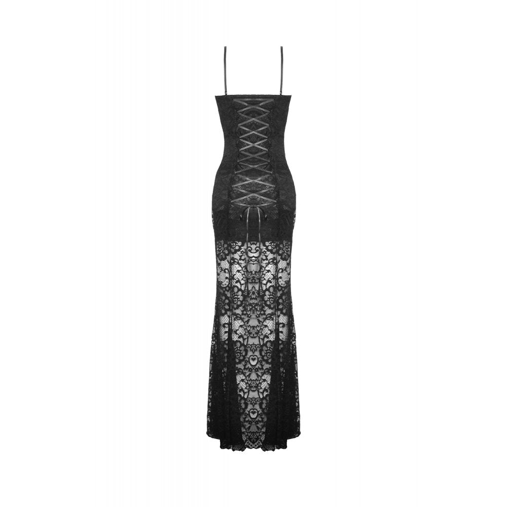 Elegant Dark In Love Naiara Lace Dress showcasing adjustable straps and intricate lace details, ideal for evening wear.