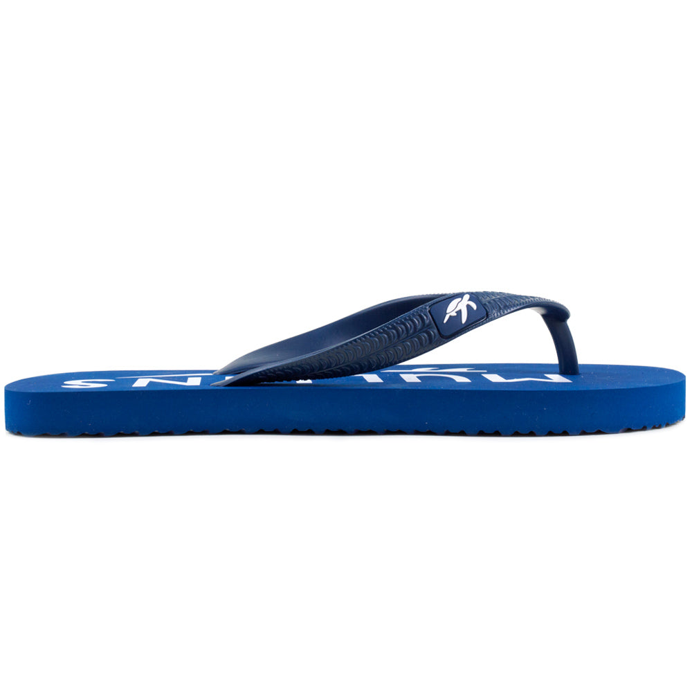 Elegant display of Mullins Bay adults flip flops in blue, highlighting their high-quality durable materials and comfortable fit for leisurely days.