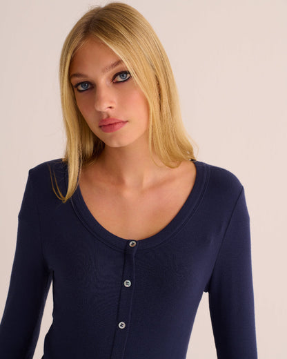 Navy Ribbed Soft Modal Cardigan and Cuffed Leggings Set
