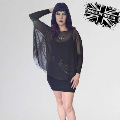 Necessary Evil Circe Mesh Top - Sheer Oversized Design with Double-Layered Sleeves, Sizes 8-22