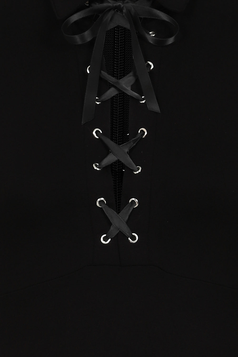 Model wearing the Necessary Evil Kali Gothic Midi Dress, exuding sophisticated gothic style with asymmetric hem and elegant silhouette.