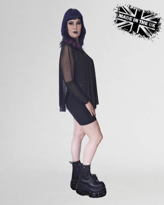 Necessary Evil Circe Mesh Top - Sheer Oversized Design with Double-Layered Sleeves, Sizes 8-22