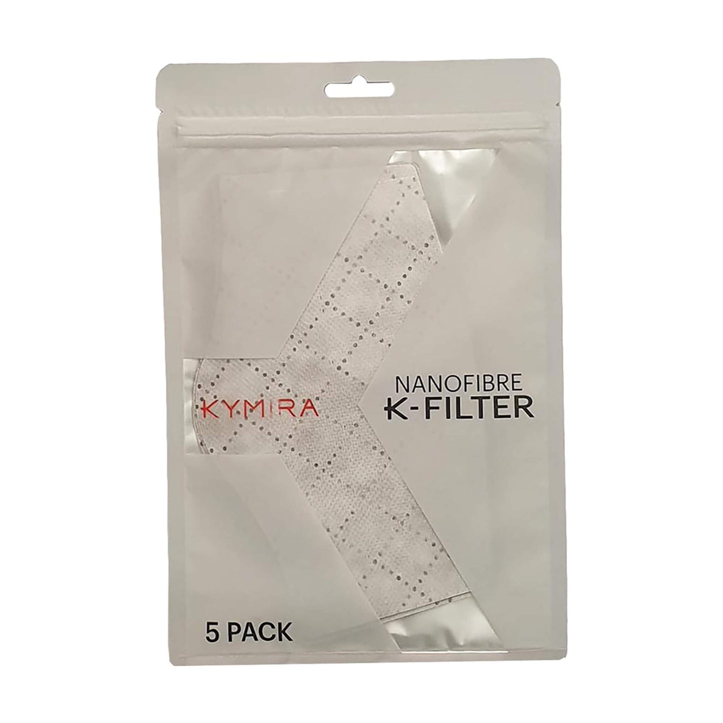 KYMIRA Nanofibre K-Filters showcasing premium filtration technology with 99.6% efficiency, designed for reuse and perfectly customizable to fit all masks.