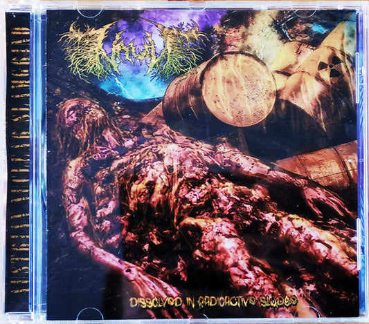 Officially licensed Vault album 'Dissolved in Radioactive Sludge' by Rancid Offal Records, featuring captivating death metal art and design, perfect for collectors and enthusiasts.