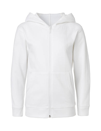 Luxury heavyweight organic cotton kids zipped hoodie with kangaroo pocket for ages 3-10, featuring a stylish design and soft brushed inside.