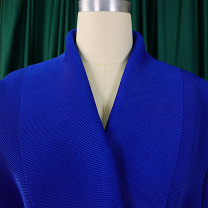 Elegant CM.YAYA women's gradient two-piece combined blouse with full sleeves and a stylish belt, paired with a pleated long skirt, ideal for autumn/winter fashion.