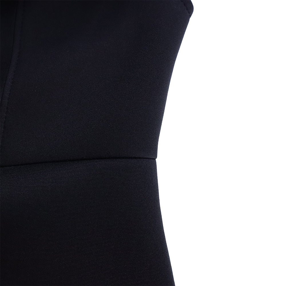 Close-up of the intricate detailing on the Off Shoulder Mermaid Evening Dress, featuring luxurious fabric and an elegant zipper closure for a refined look.