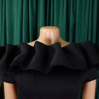 Close-up of the luxurious fabric of an off-shoulder mermaid dress, highlighting its medium stretch and sumptuous polyester material.