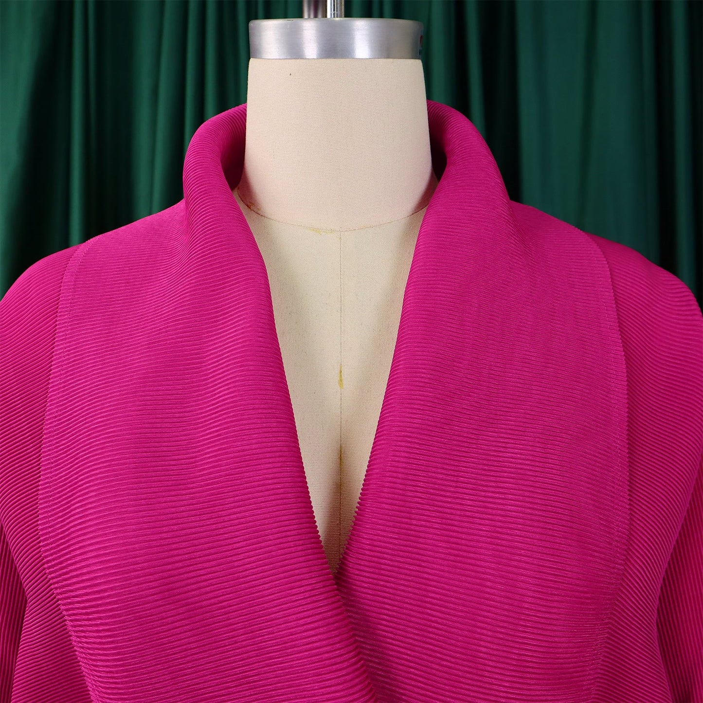 Elegant CM.YAYA women's gradient two piece set featuring a full sleeve blouse with a stylish belt and a pleated long skirt, perfect for autumn and winter.