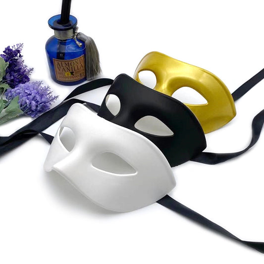 Elegant Half Face Halloween Masquerade Party Mask in black, white, and gold, showcasing sophistication and allure, perfect for costume events and themed parties.