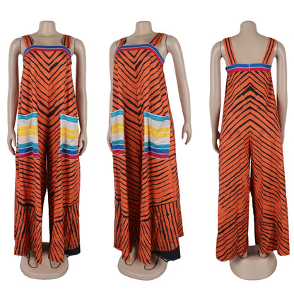 Elegant striped jumpsuit by CM.YAYA, featuring sleeveless design and high waist, combining sophistication with practicality, from Hot Trends Area.