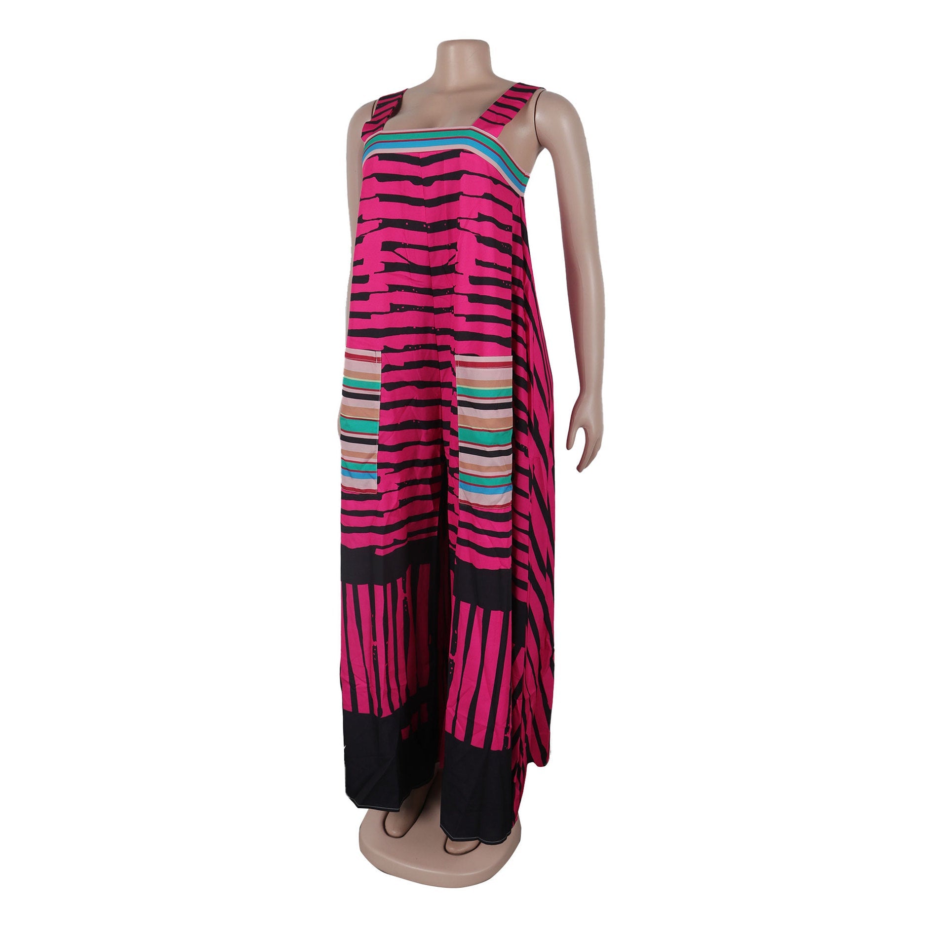 Stylish CM.YAYA Women's Striped Wide Leg Jumpsuit with pockets, demonstrating a sophisticated sleeveless design ideal for warm weather fashion.