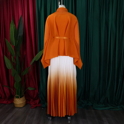 Luxurious full sleeve blouse featuring a chic V-neck and batwing sleeves, part of the CM.YAYA two-piece ensemble perfect for upscale winter outings.