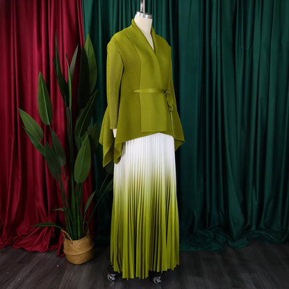 Chic and refined CM.YAYA Women's Gradient blouse and pleated long skirt set, embodying luxury and elegance for the discerning fashionista.
