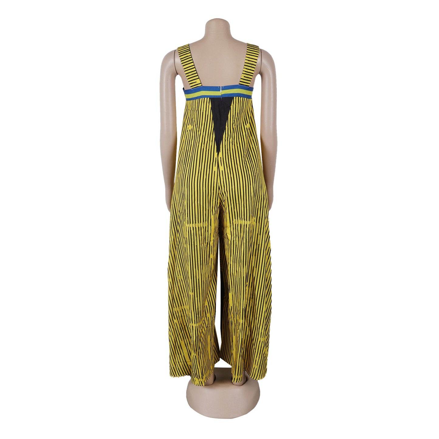 Full view of CM.YAYA Women’s Striped Wide Leg Sleeveless Jumpsuit emphasizing its stylish wide leg design, ideal for casual brunches and evening outings by Hot Trends Area.