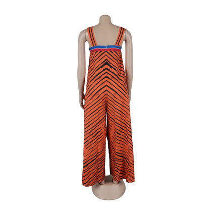 Close-up detail of the high waist design of the CM.YAYA Women’s Striped Wide Leg Sleeveless Jumpsuit, highlighting its flattering fit and premium fabric quality.