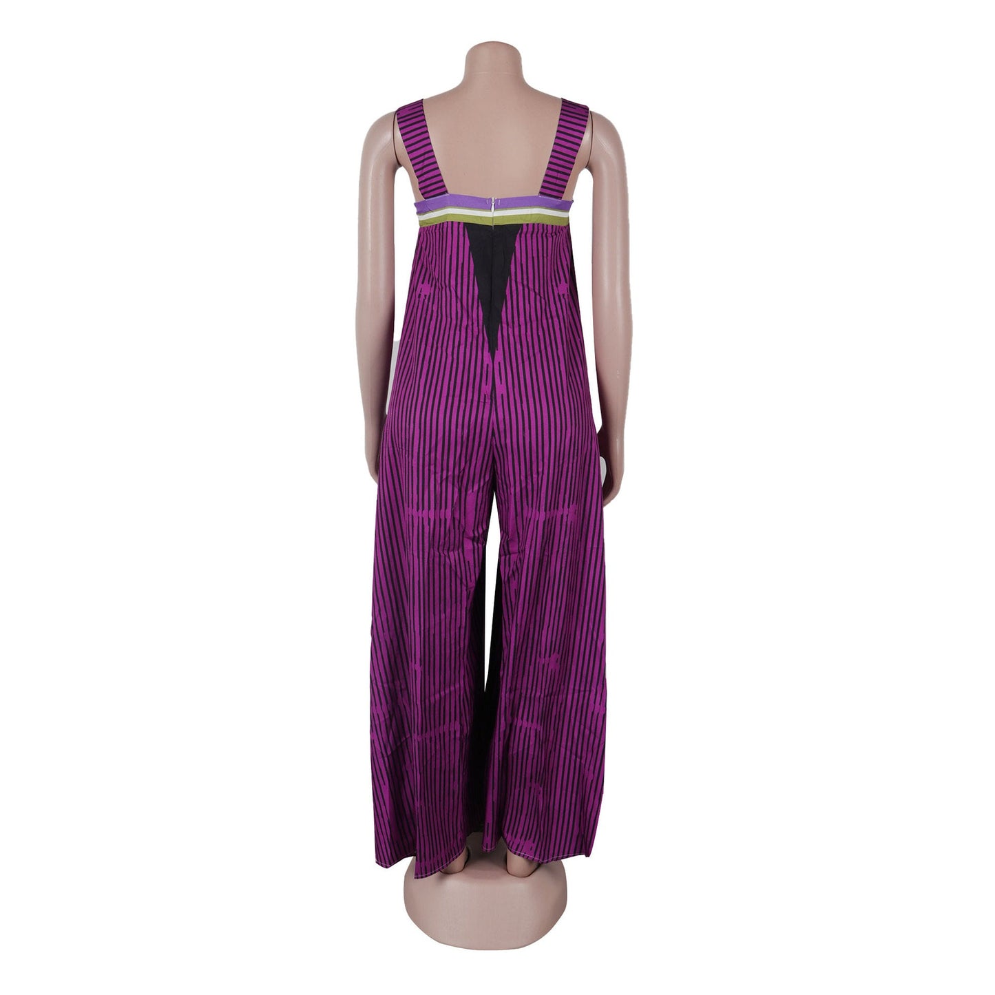 Stylish CM.YAYA women's striped jumpsuit, featuring wide legs and a sleeveless design, ideal for daytime or evening wear, available through Hot Trends Area.
