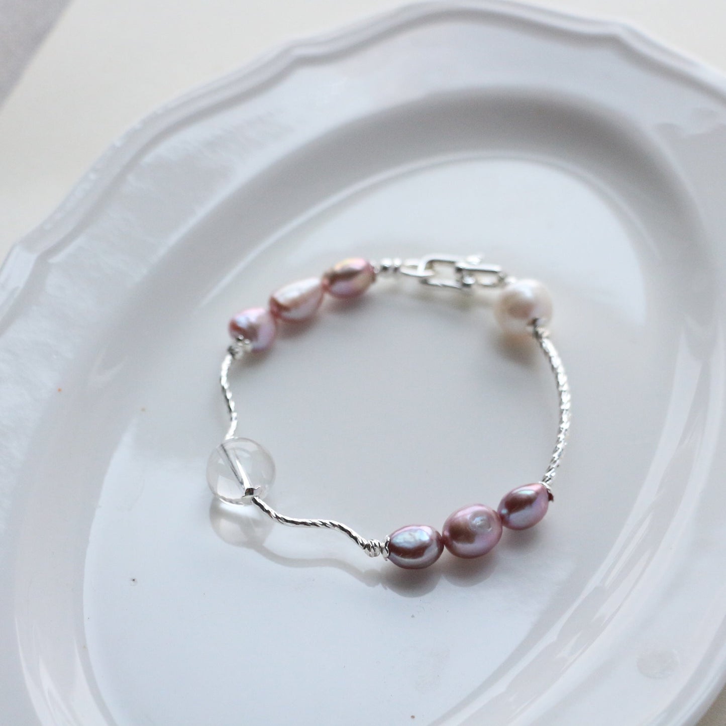 JEKIRA Lavender Pearl & Crystal Bracelet Duo